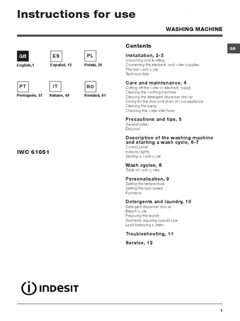 iwc 61052 manuale|INDESIT IWC 61051 INSTRUCTIONS FOR USE MANUAL Pdf .